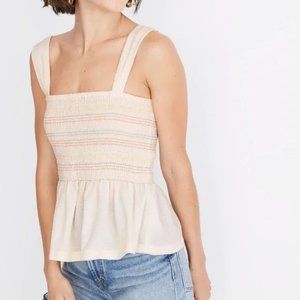 Madewell Rainbow Smocked Tan Top